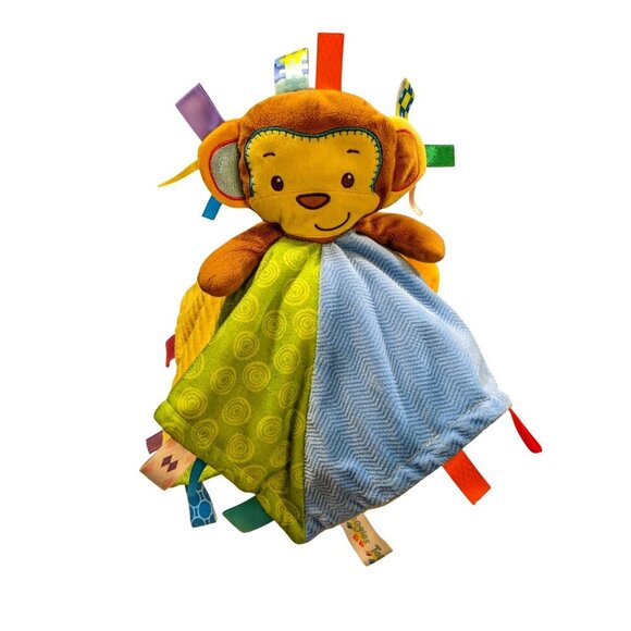 Taggies Patchkin Pals Monkey Baby Security Blanket Yellow Blue Green Lovey Plush - Picture 1 of 5